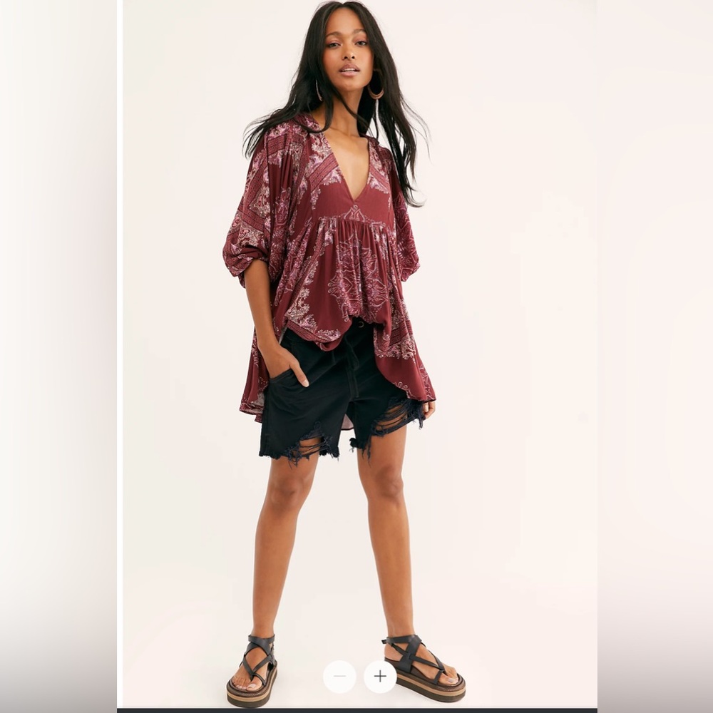 Free People Vneck Balloon Sleeve Girl Talk Tunic Size Small Boho Whymsygoth